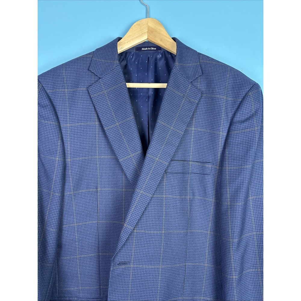 Alan Flusser Men's 44L Blue Houndstooth Blue Windowpane Blazer Old Money